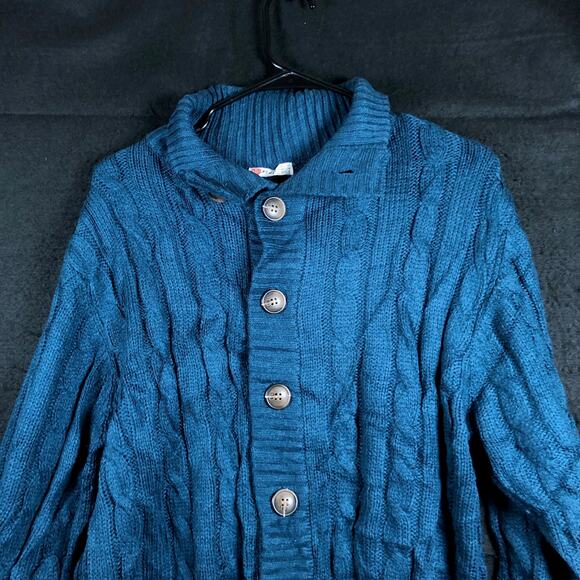 H2H Mens Sweater Blue Button Front Cardigan High Neck 100% Acrylic Medium - Picture 2 of 12